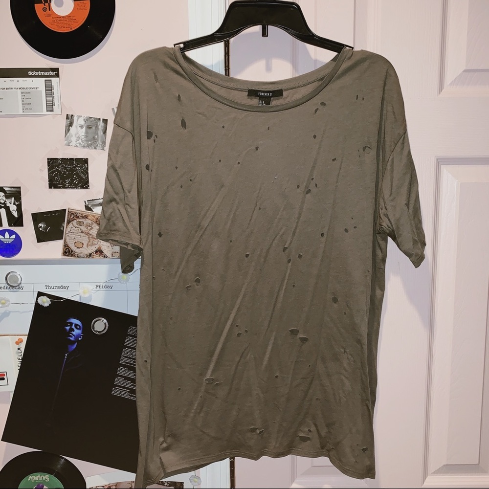 Distressed Olive T-Shirt Mini Dress